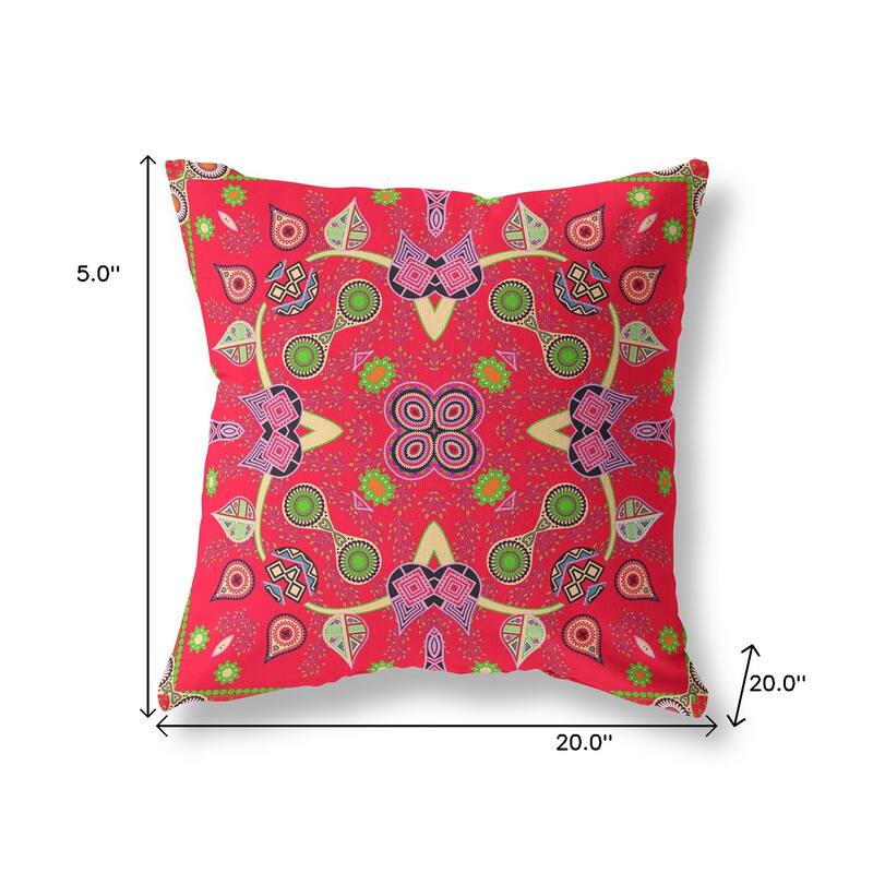 HomeRoots 20" x 20" Red Blown Seam Paisley Indoor Outdoor Throw Pillow - 20.00' X '5.00' X '20.00