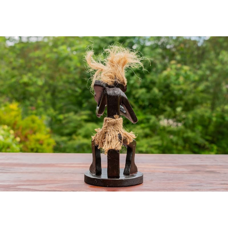 Handmade Wooden Primitive Tribal Playing Violin Funny Statue Sculpture Tiki Bar Handcrafted Unique Gift Home Decor Figurine