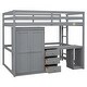 preview thumbnail 8 of 30, Full Size Loft Bed with Wardrobe, Desk, and Storage Drawers, Modern Space-Saving Design, Solid Pine Wood Frame, Grey