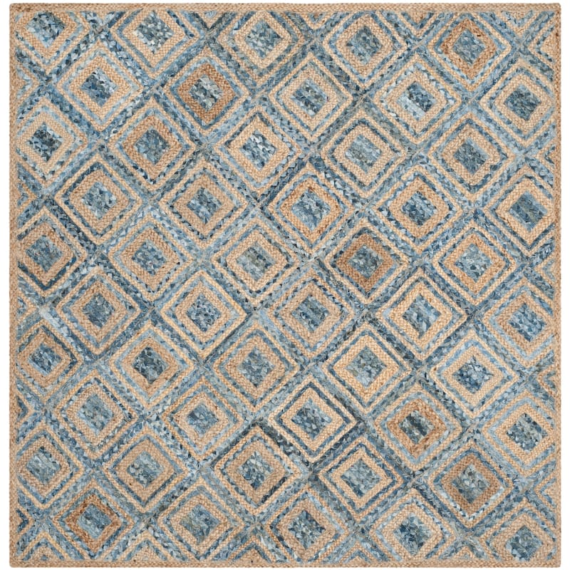 SAFAVIEH Cape Desire Elfie Handmade Jute Area Rug - 6' Square - Natural/Blue