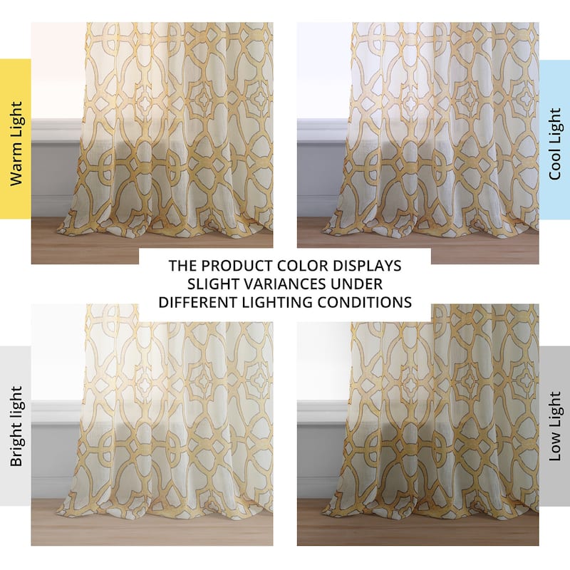 Exclusive Fabrics Sea Glass Blue Printed Faux Linen Sheer Curtain (1 Panel)