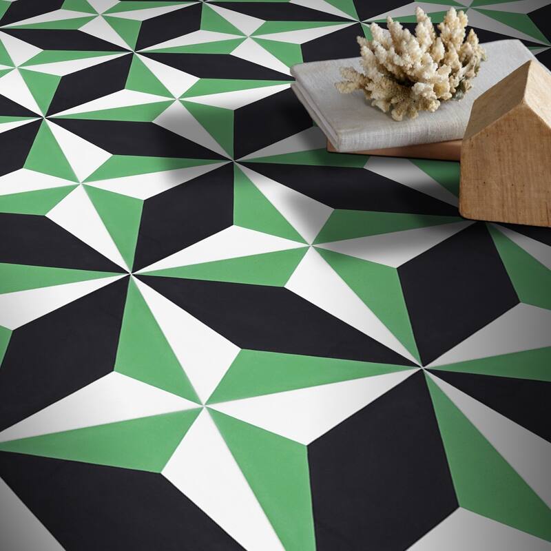 Handmade Diamond in Green and Black Tile, Pack of 12 (Morocco)