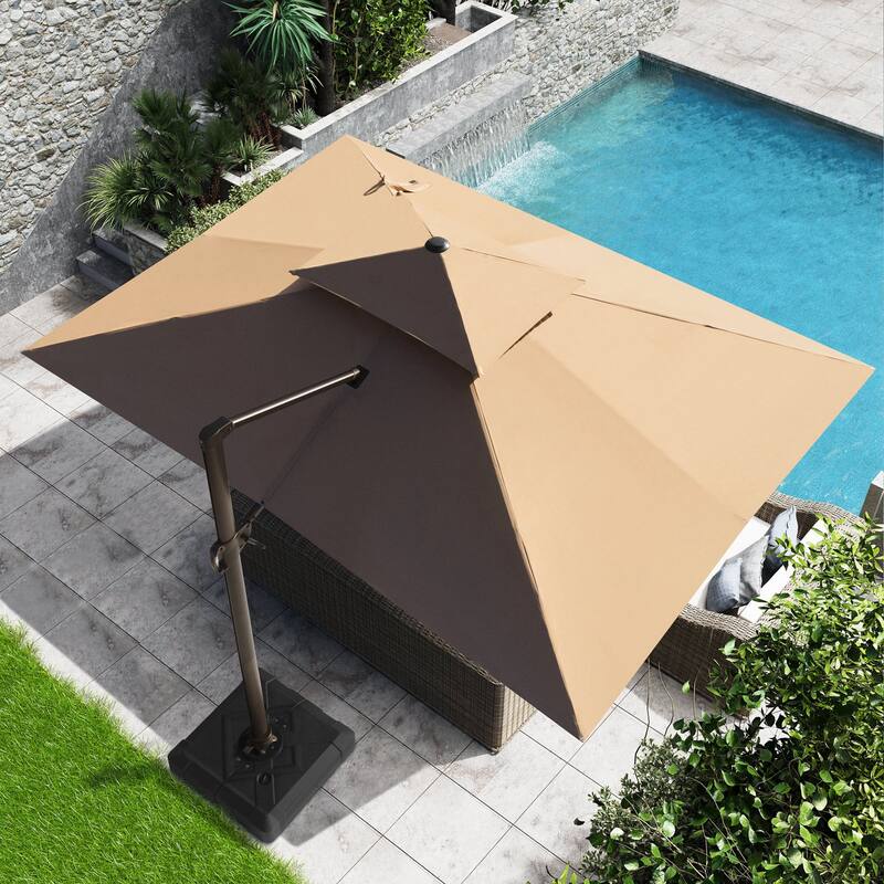10X12.5 FT Outdoor Dual Top Patio Offset Umbrella 360 degrees Rotation with Base