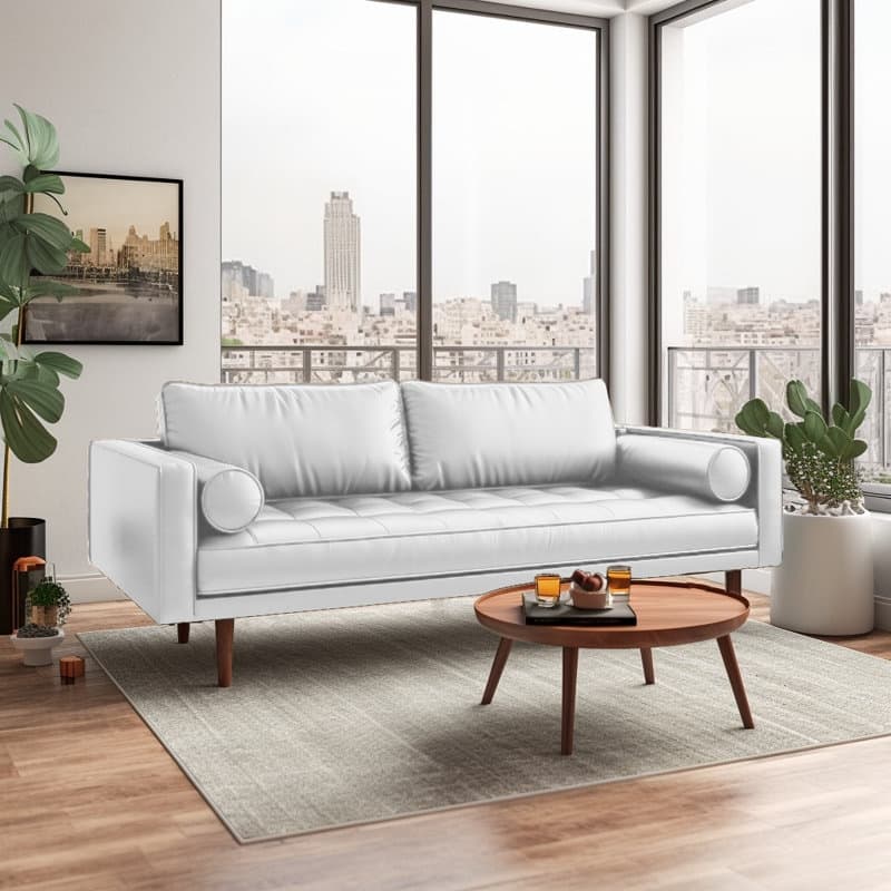 Monica 70" Faux Leather Square Arm Sofa - White