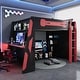preview thumbnail 32 of 45, Full Size Esports Gaming Loft Bed Wood Frame Loft Bed with All-in-one Work Play Desk, Bookcase and RGB Ambient Light Red - Full
