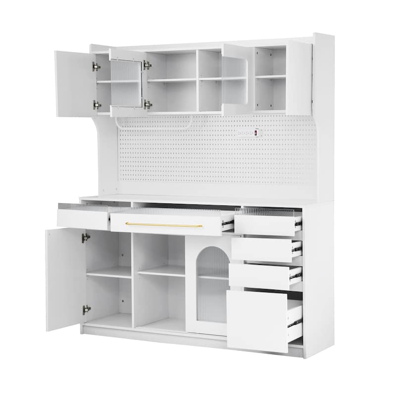 Freestanding Buffet with Hutch, Large Coffee Bar Storage Cabinet with Drawers, Cabinets with Adjustable Shelves