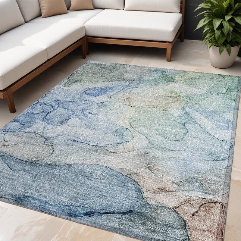 Dava Contemporary Abstract Weather Resistant Versatile Elegance Outdoor Rug - 5' X 8' - Blue