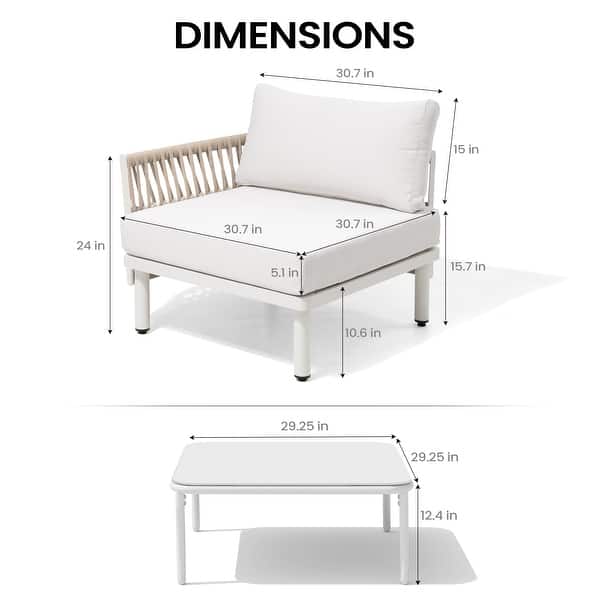 dimension image slide 3 of 4, Outdoor Patio Aluminum PE Rattan Free Combination Sectional Sofa Conversation Seating Set