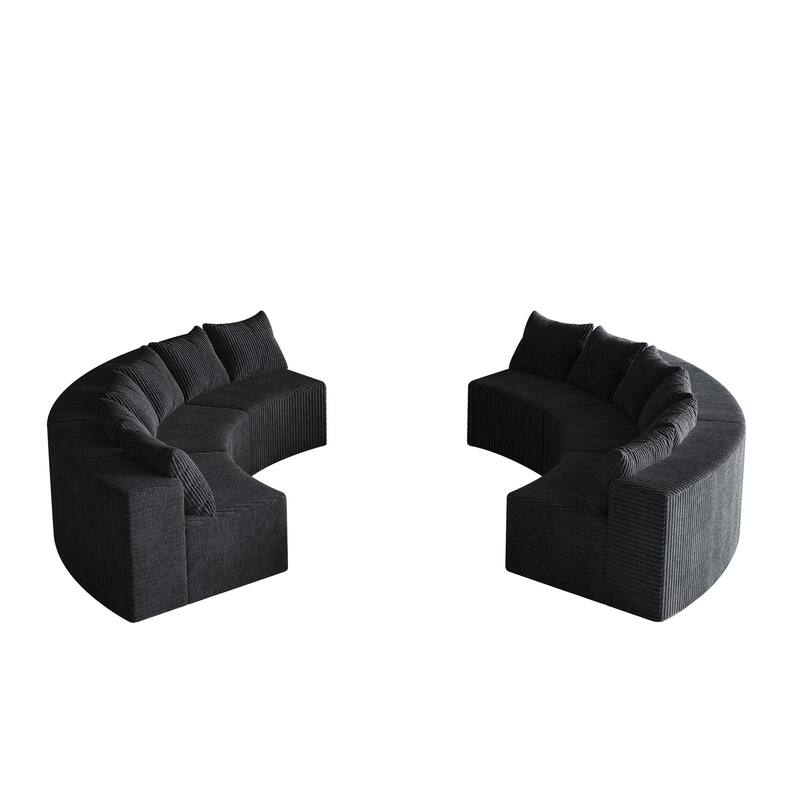 Oversized Curved Sectional Sofa Semi Circula Modular Couch Corduroy Upholstered Single Sofa Set of 6 - Free Collocation