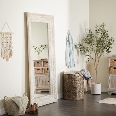 Brown Wood Intricately Carved Floral Room Wall Mirror