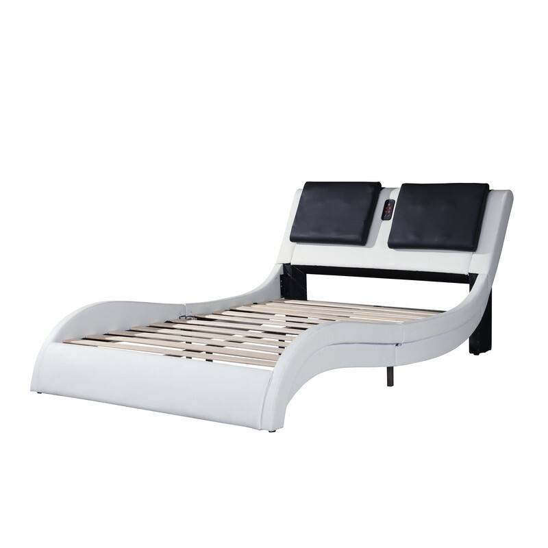 Platform Bed Frame with Led Lighting,Bluetooth Connection to Play Music,Backrest Vibration Massage