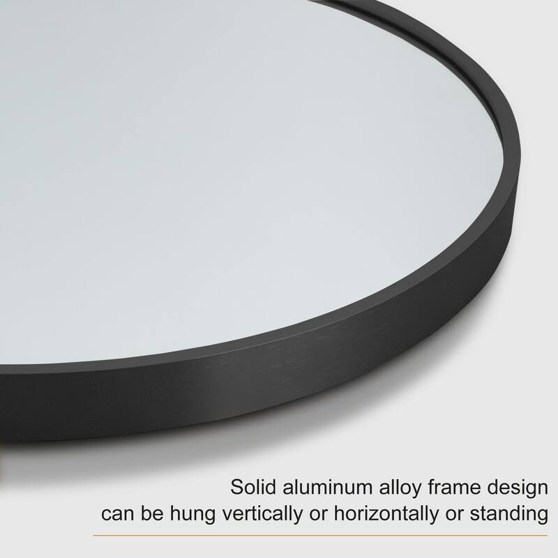 Aluminum Fine Edge Right Angle Arched Black Full Length Mirror with Stand - 64"x21"