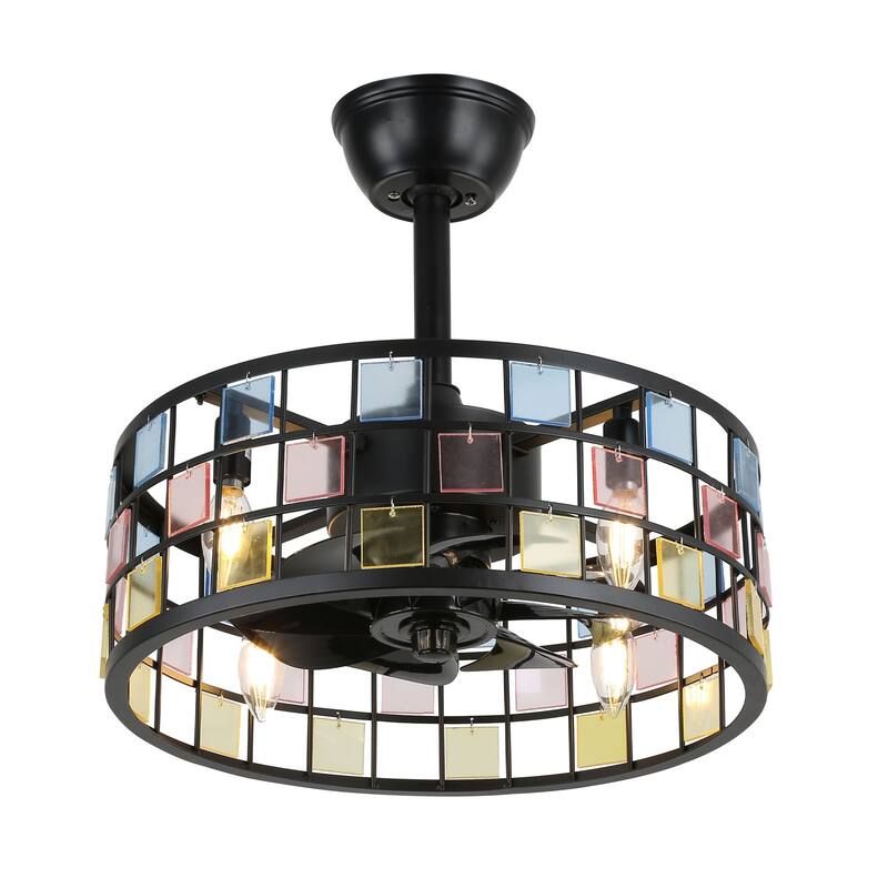 Oaks Aura Coronel 18in. DIY Tiffany Stained Glass Modern Ceiling Fan with Lights, Industrial 3-Speed Caged Ceiling Fan w/Remote