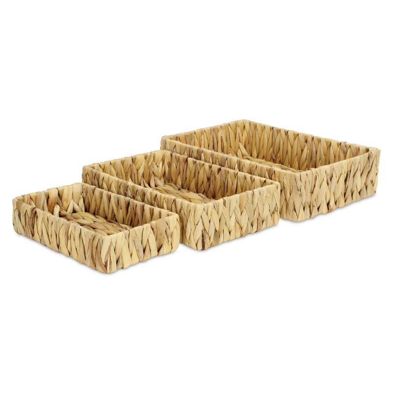 Laelia Light Brown Water Hyacinth Woven Rectangular Baskets (Set of 3)