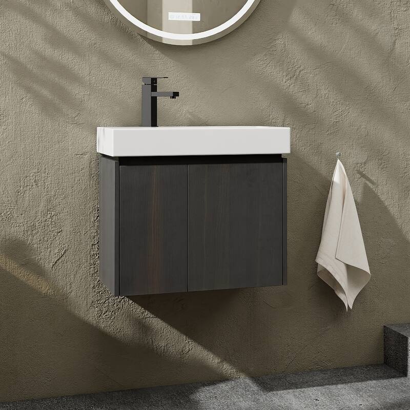 24 in. W x 14 in. D x 21 in. H Single Sink Wall Mounted Bath Vanity with White Ceramic Top - 24" x 14"