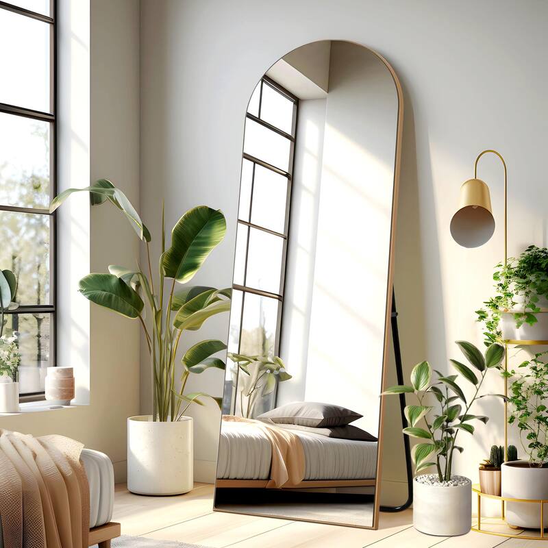 Arched Full Length Mirror with Solid Wood Frame