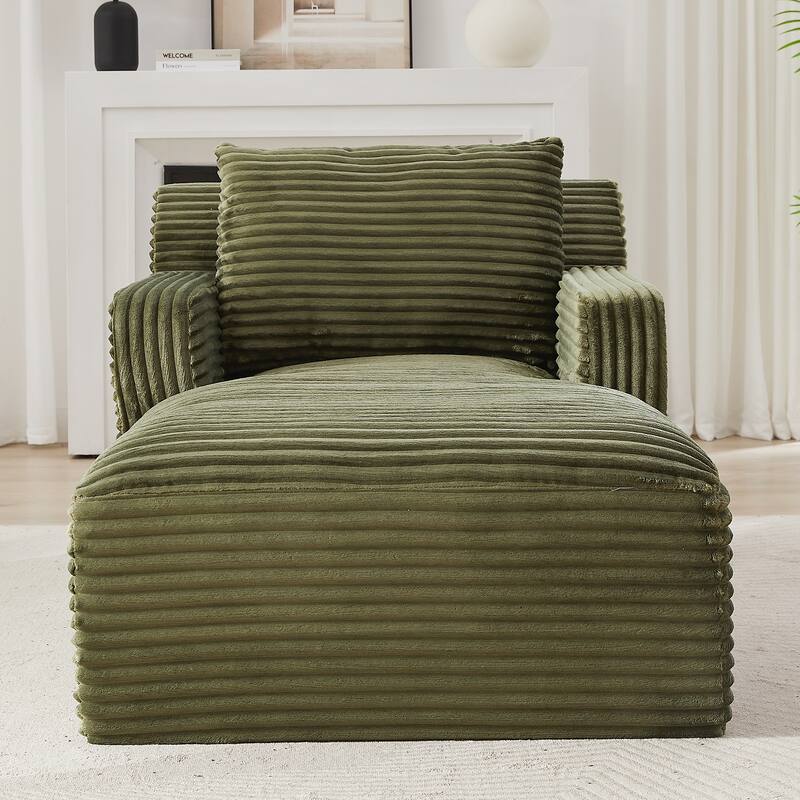 Indoor Single Chaise Sofa, Modern Corduroy Upholstery, No Assembly Required, Comfy Sleeper for Living Room, Office - Green
