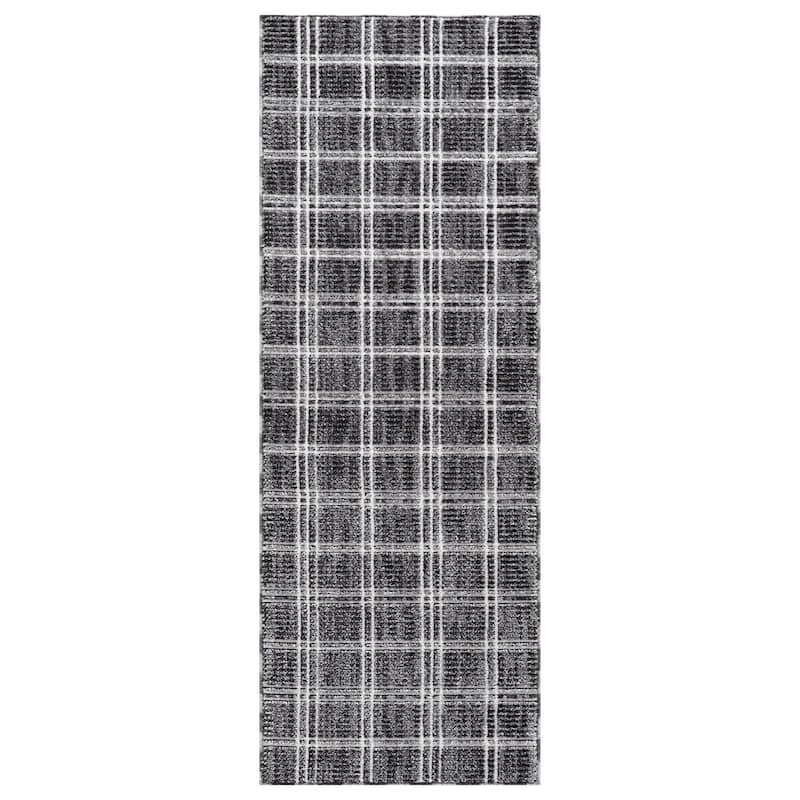 Nomad Collection Plaid Patterned Area Rug - Charcoal/White - 2'4 x 8' Runner