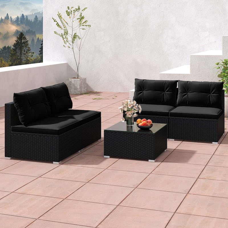 5 PCS Patio Furniture Set Outdoor Wicker Conversation Set w/ Cushions