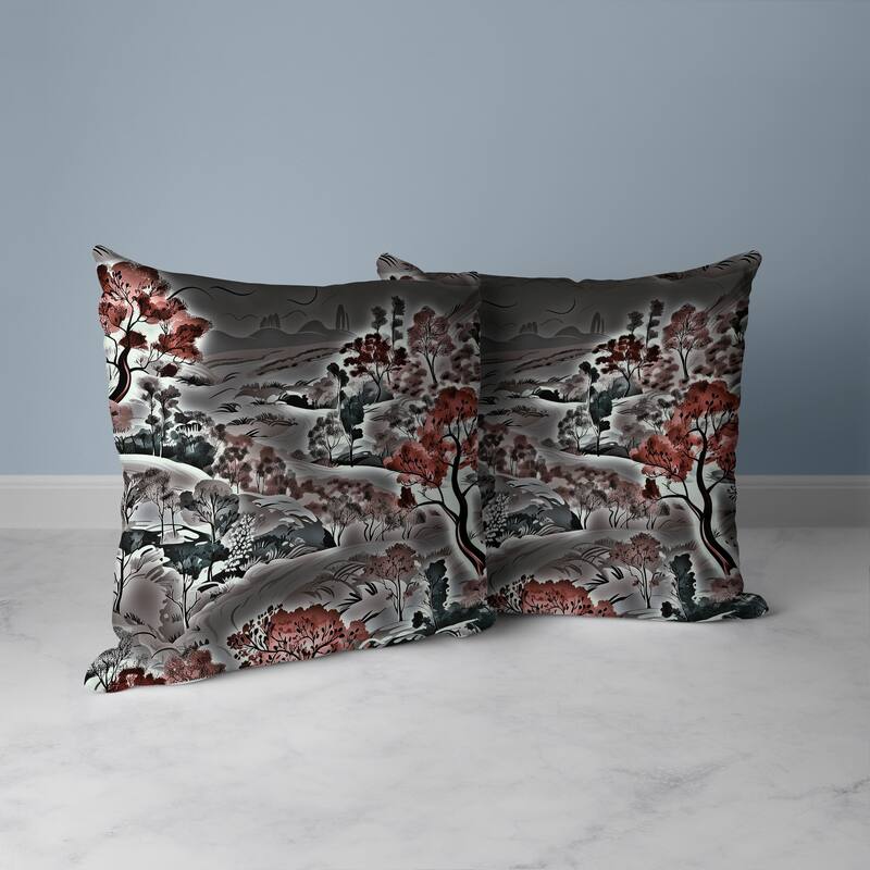 Leaf Magic Stories Faux Suede Reversible Throw Pillow Grey and Red
