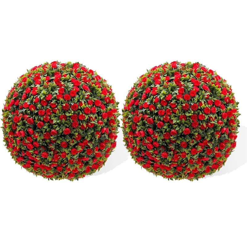 2PCS 15" Artificial Flower Topiary Decorative Balls for Home Decor - 15.7 inch - Red