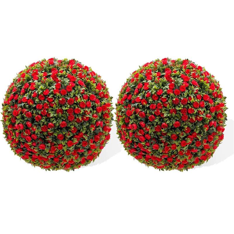 2PCS 17" Artificial Flower Topiary Decorative Balls for Home Decor - 17.7 inch - Red