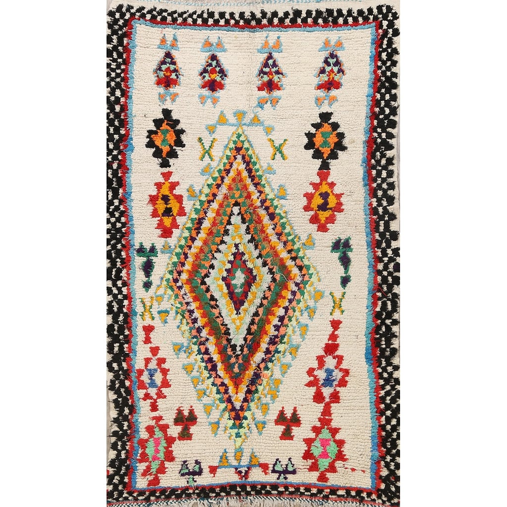 Tribal Moroccan Oriental Area Rug Wool Handmade Foyer Carpet - 4'5" x 7'7"