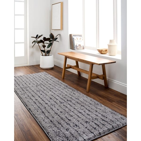 slide 2 of 8, Livabliss Lykke Machine Washable Moroccan Striped Area Rug Dark Grey - 8' 10" x 11' 9"