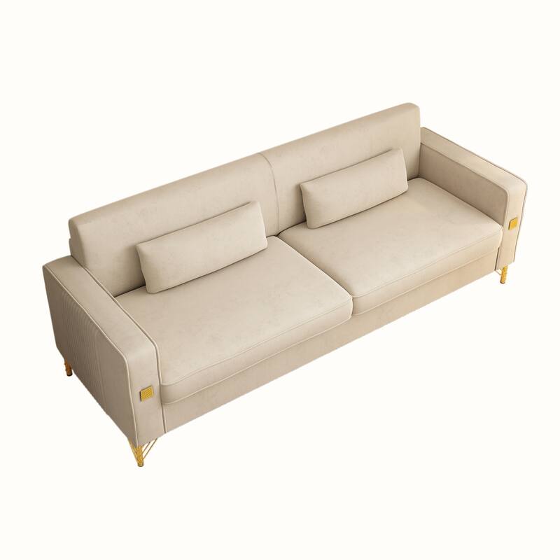 85.63" Velvet Sofa Couch with Cushions, Loveseat for Living Room, Square Armrest Upholstered Sofa with Metal Legs