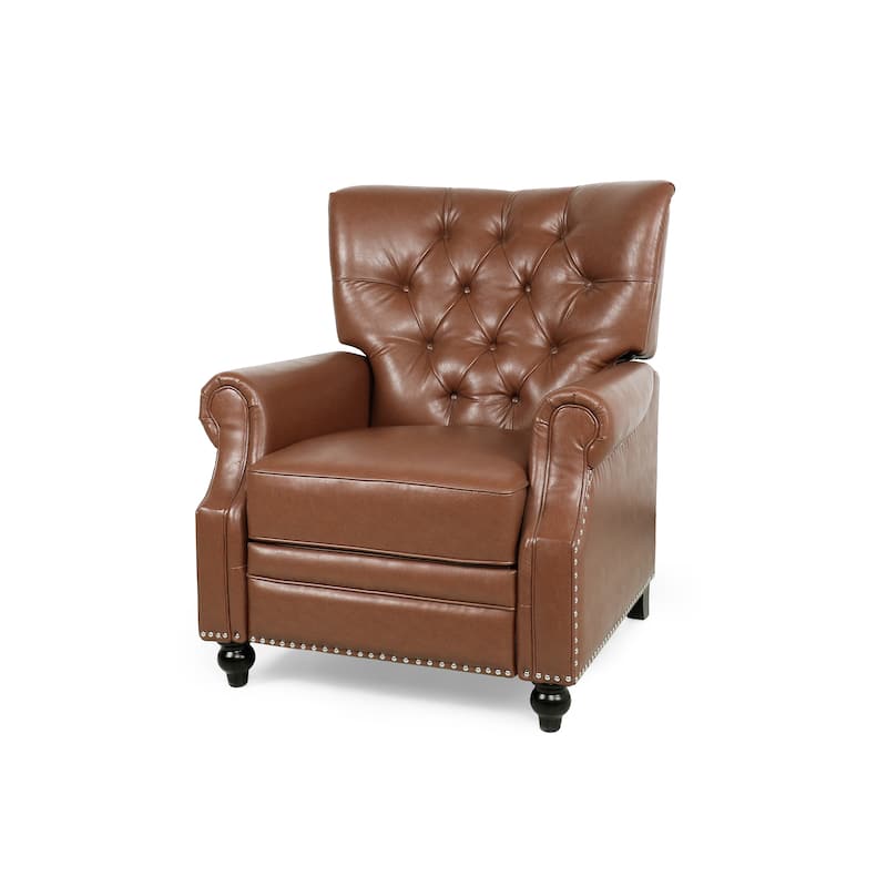 Faux Leather Recliner, Mid-Century Single Reclining Chair with Adjustable Footrest Tufted Upholstered Sofa Chair for Living Room