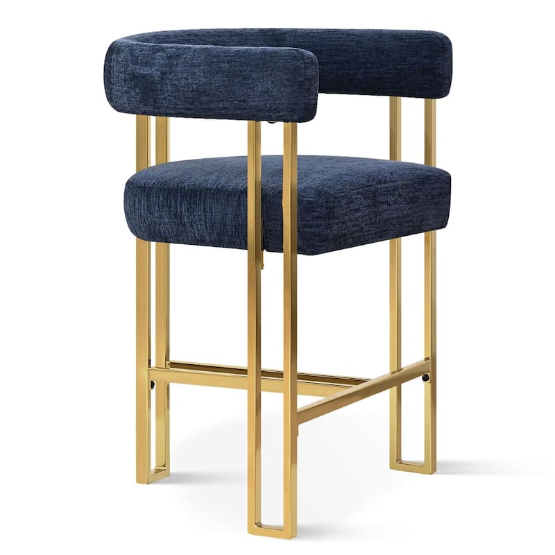 25" Seat Height Upholstered Chenille Gold Matel Counter Stool