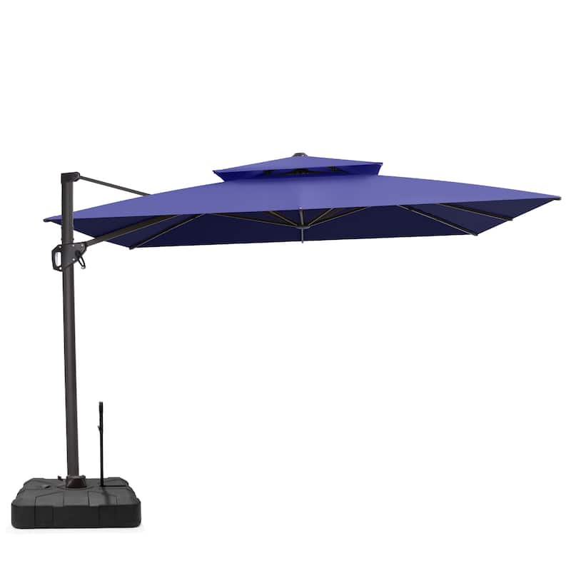 VredHom Offset Cantilever Patio Umbrella with 4-piece Fillable Base - NavyBlue