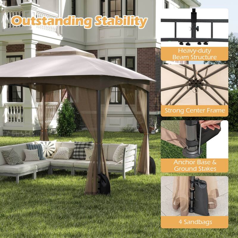 Costway 10 X 10/12 FT Patio Gazebo with Netting Walls 4 Sandbags
