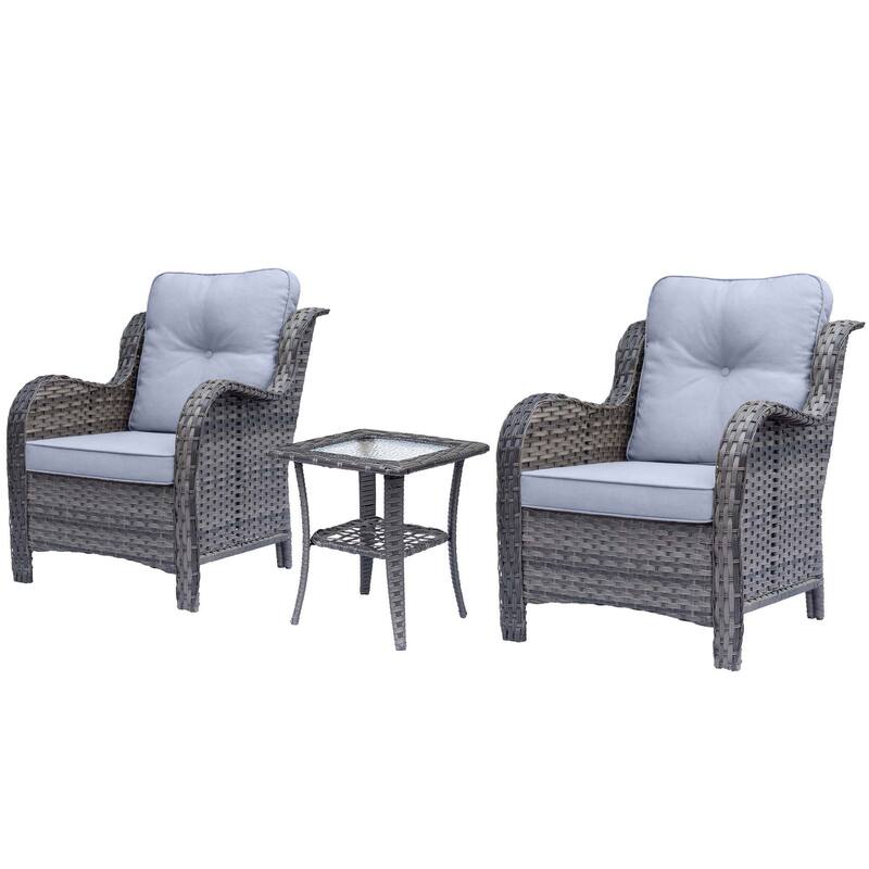 3 Piece High Back Wicker Rattan Outdoor Patio Furniture Chairs Set