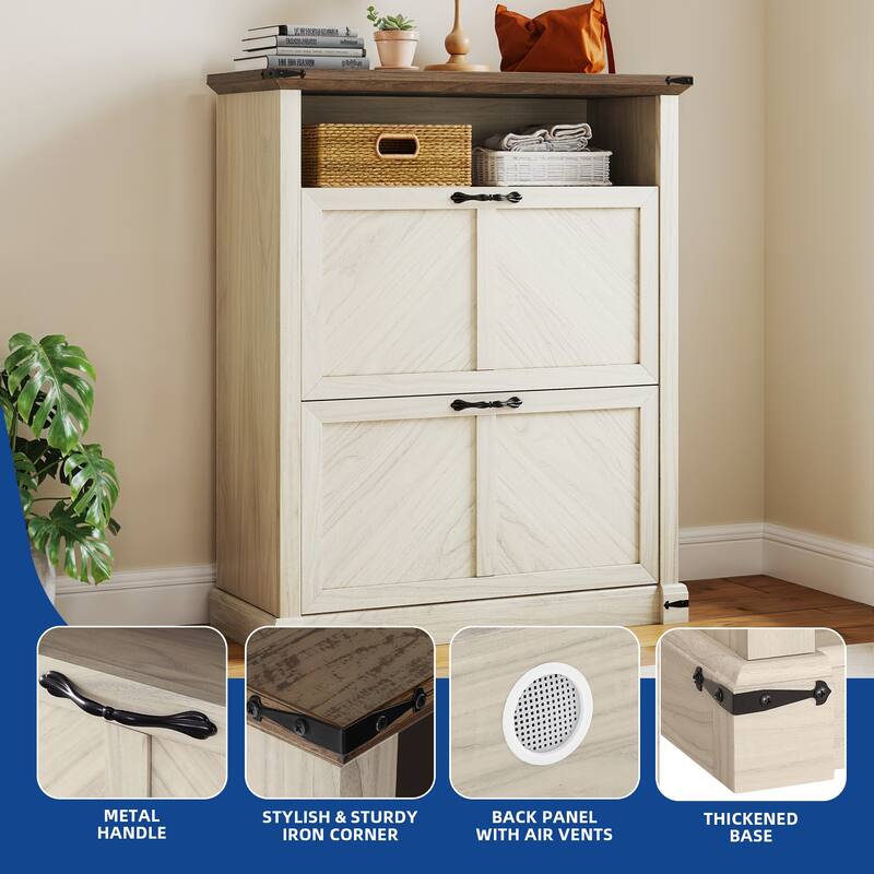 Moasis 2 Flip Drawers Shoe Storage Cabinet with Shelves for Entryway Hallway