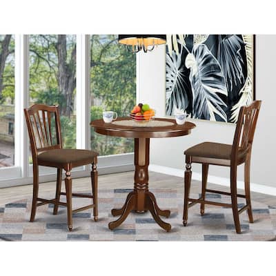 Kitchen Dinette Set - 3 Piece Table & Chair Set - Round Pedestal Table - Dark Mahogany Finish