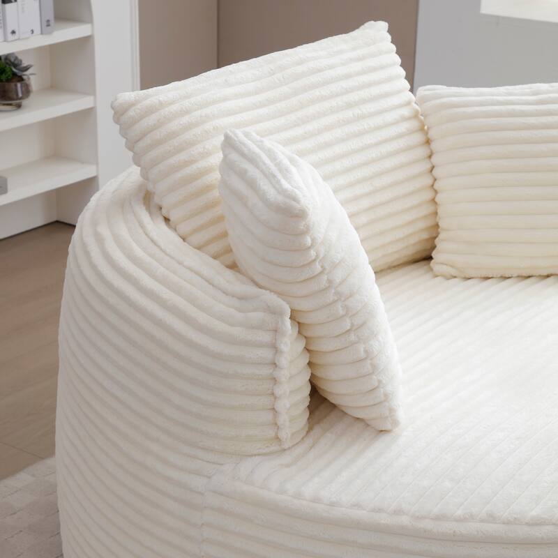 Round Accent Chair, Corduroy Boneless Deep Seat Floor Lounge Chair with 3 Pillows, No Assembly