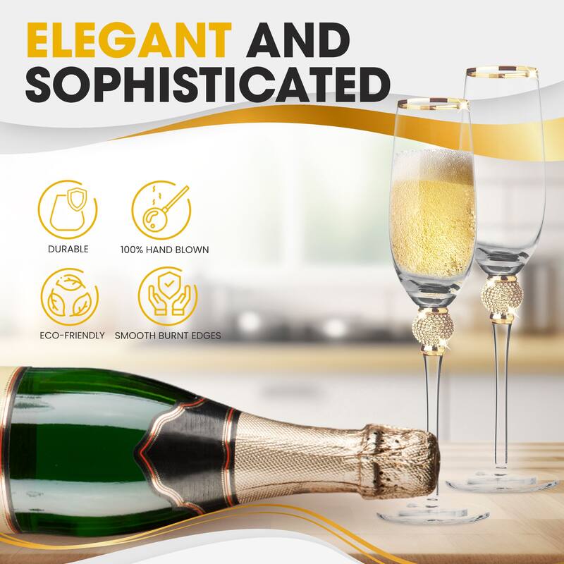Berkware Crystal Champagne Glass with Gold or Silver Rim - 11" x 3"