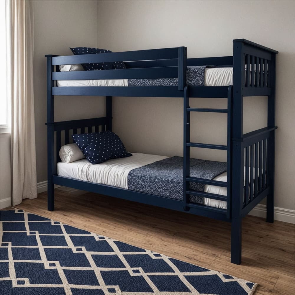 Now Furniture Solid Wood Twin Over Twin Bunk Bed with Straight Ladder