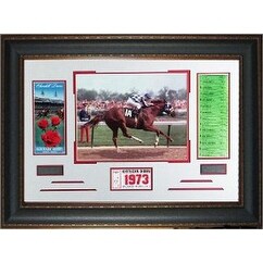 Secretariat 1973 Kentucky Derby Horse Racing unsigned Photo Leather Framed 22x32 w Ticket and Race