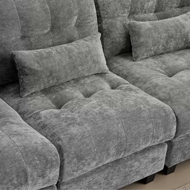 GDFStudio - 4-Piece Adjustable Backrest 93" Chenille Sofa with Ottoman and 3 Throw Pillows