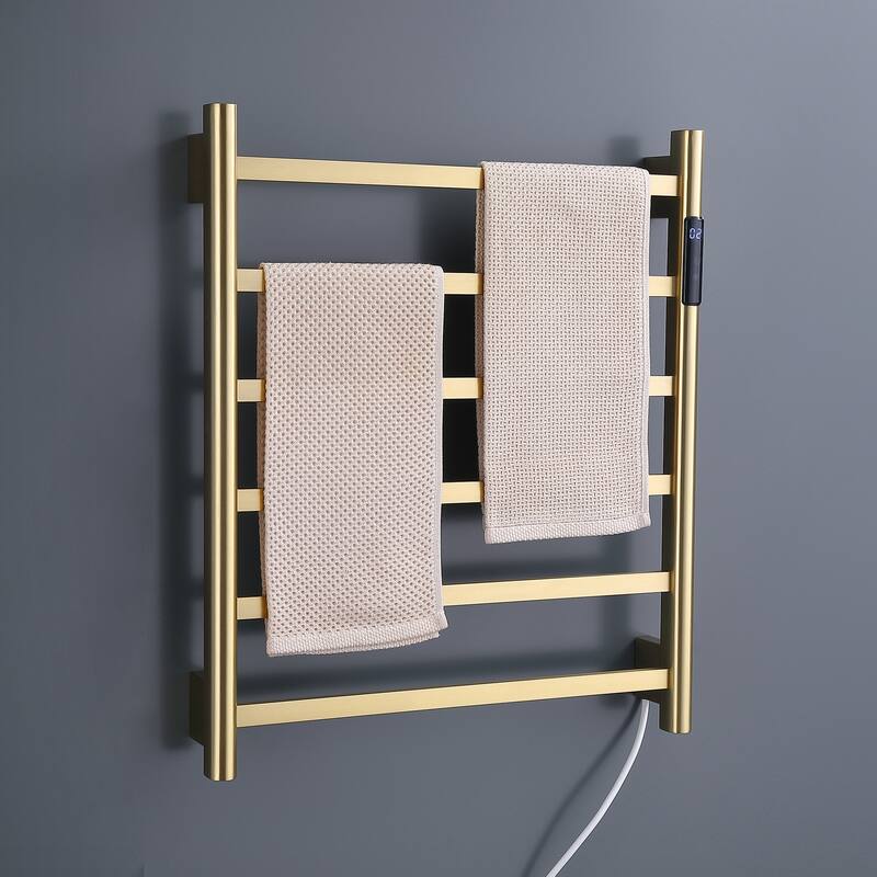 Heated Towel Rack 6-Bar Towel Warmer Rack Electric Towel Drying Rack with Timer, Plug-in/Hardwired