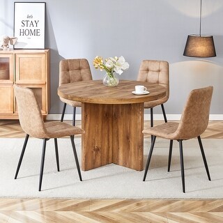 Modern 5-Piece Round Dining Table Set with PU Leather Chairs - Bed Bath ...