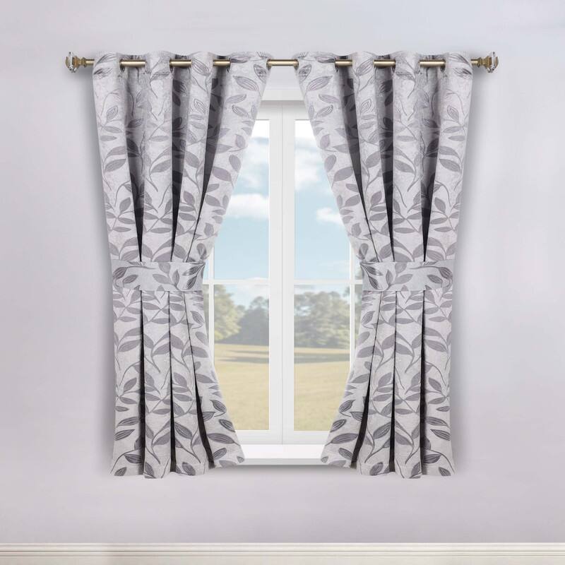 Superior Leaves Machine Washable Room Darkening Grommet With Ties Blackout Curtains, Set of 2