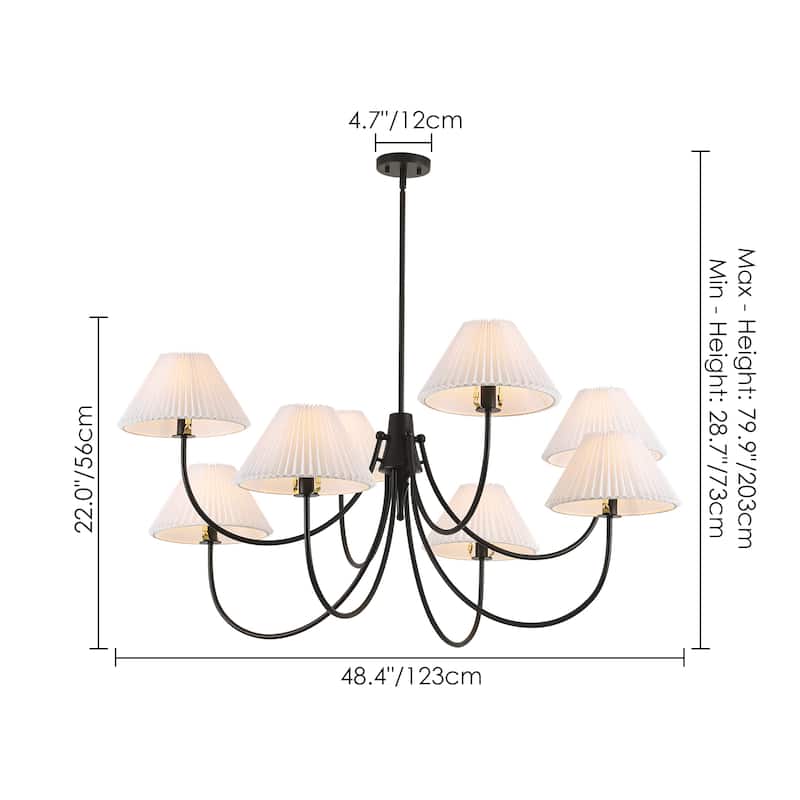 8/5-Light Mid-Century Modern Gold/Black Chandelier with Pleated Fabric Lampshades Hanging Light for Living Room, Dining Room