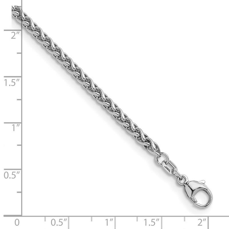 Curata 925 Sterling Silver Rhodium 3mm Wheat Chain Necklace for Men
