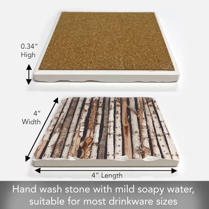 CounterArt Birch On Charcoal Absorbent Stone Tumbled Tile Coaster Set of 4 Made in The USA Protective Cork Backing