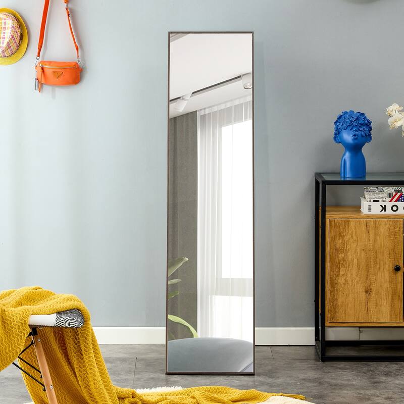 3rd generation solid wood frame full length mirror,floor mounted large mirror, wall mounted. 58 "* 15" - Gray