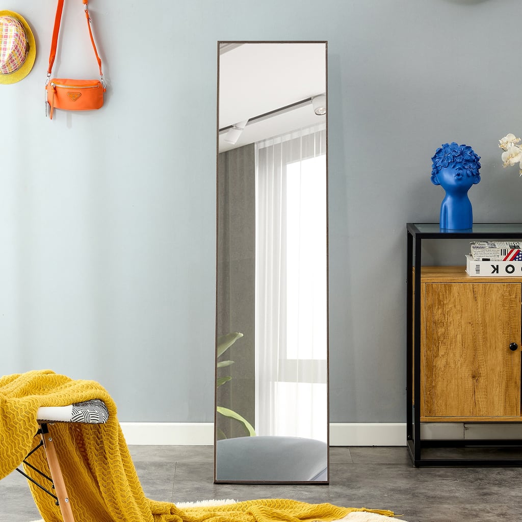 Anmytek Gray Solid Wood 58"x15" Full Length Mirror - Modern Versatile Floor & Wall Mounted Decor for Bedroom/Clothing Store