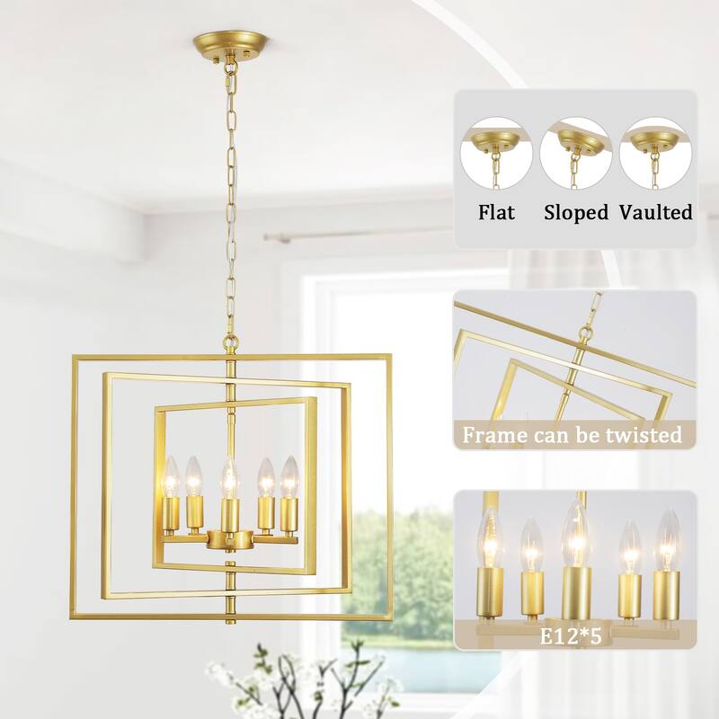 21.65inch 5 Lights Modern Chandelier with Metal Frame 360 Degree Adjustable for Different Rooms
